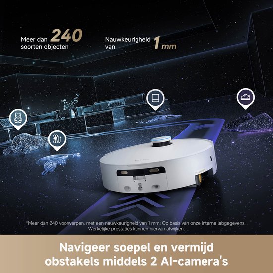 Dreame Aqua 10 Ultra Track Complete - Krachtige 2-in-1 Robotstofzuiger met Zelfreinigende Dweil - Obstakeldetectie en Automatisch Leegstation - 25.000 Pa Zuigkracht – Overwint Drempels tot 6 cm