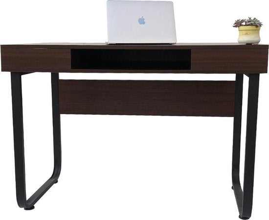 Bureau computer tafel Stoer - laptop buro - industrieel vintage - zwart metaal bruin hout