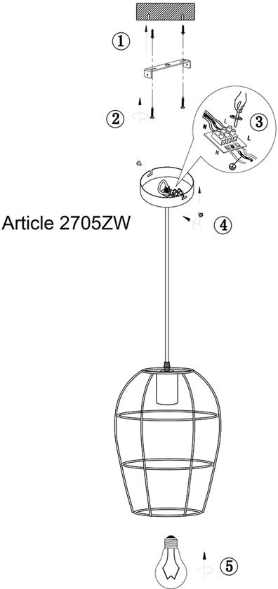 Hanglamp Minimalics 2705ZW – Zwart, verstelbaar van 35 cm tot 185 cm, Scandinavisch design, met E27 fitting, van merk Mexlite, gemaakt van metaal, kunststof en elektronica