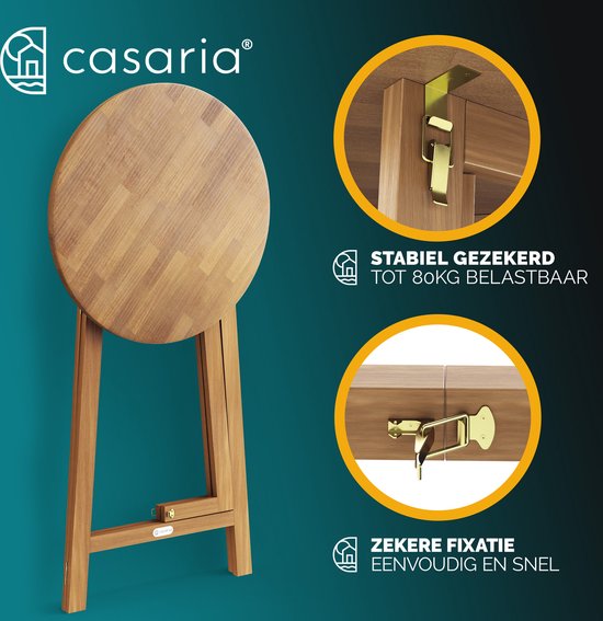 Casaria Statafel \\u2013 Acaciahout Inklapbaar 110cm Hoog \\u2013 Rond \\u00d880 cm