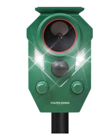 Vulpes Goods® – Kattenverjager Premium – 5 x 9 x 14 cm – Voorzien Van 5 Werkmodi En PIR-Sensor En LED-Flitsen En Zonne-Energie – Voor Tuin En Balkon – Groen Kunststof