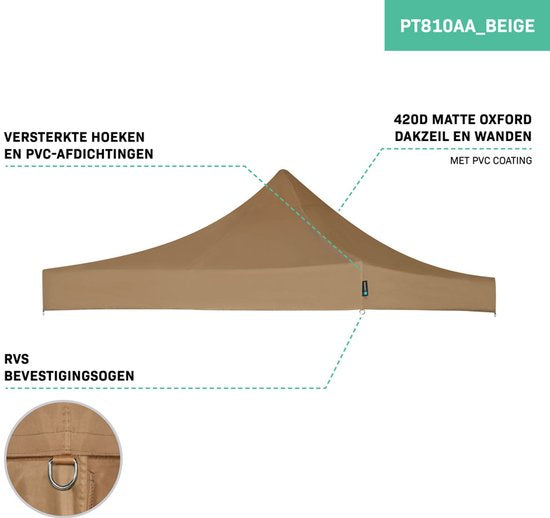 VONROC Dakzeil – Voor Premium Partytent PT501XX – Waterdicht - 50+ UV Bescherming - Beige