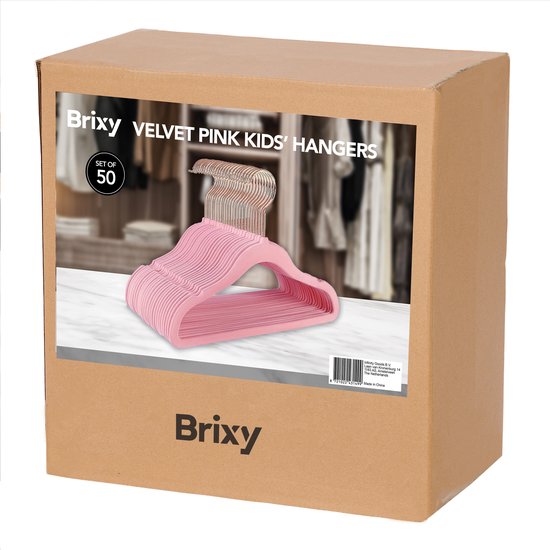 Brixy 50 Kinder Kledinghangers - Roze - Kleerhanger - Fluweel - Broeklat