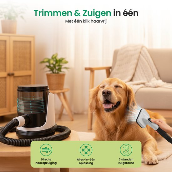 Gopets Professionele 3-in-1 Hondentondeuse - Dierentondeuse - Hondenfohn met Warme Lucht - 9 Delig - Haarverwijderaar voor Huisdieren - Waterblazer voor Honden - Trimset & Tondeuse Hond en Kat - Dierenhaar Stofzuiger - Massageborstel
