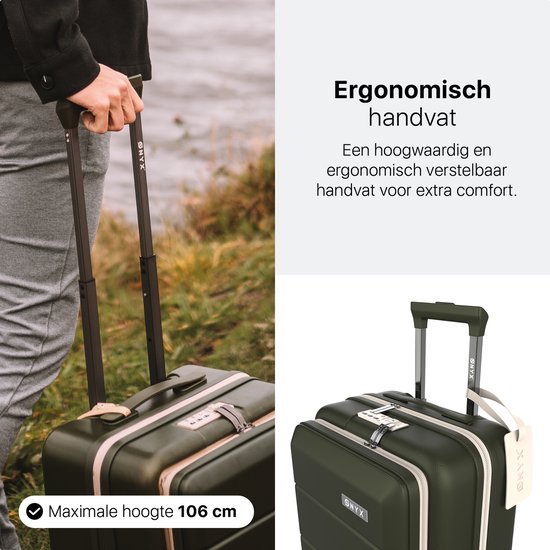 ONYX Handbagage Koffer 35 Liter - Spinner wielen - Lichtgewicht Trolley - Reiskoffer met Dubbel TSA Slot - Handig voorvak - 55 cm - Olive