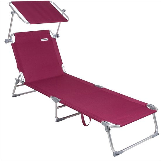 Casaria Ligstoel Ibiza – met Zonnedak - 190x59x29 cm – Rood