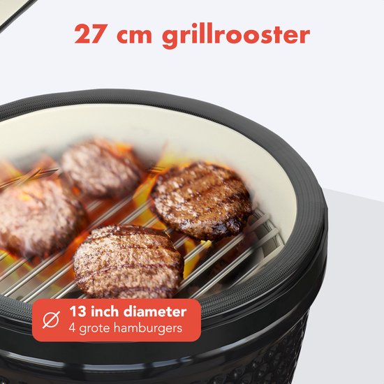 KitchenBrothers Kamado BBQ - Houtskool - 13inch - PFAS-vrij - Ø27cm - Zwart