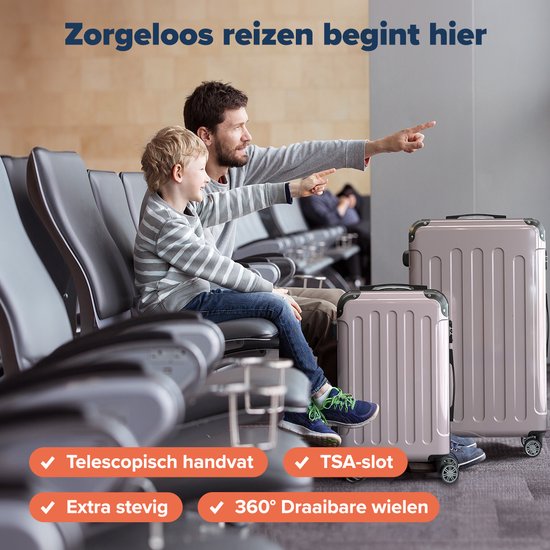 TRVLMORE Kofferset - 2 Delig - 45L Handbagage + 115L Ruimbagage - TSA Slot - Lichtgewicht - Reiskoffer Set - Roségoud