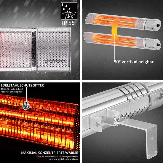 Monzana Infraroodstraler 2000W - 3 Standen/Afstandsbediening – Zilver