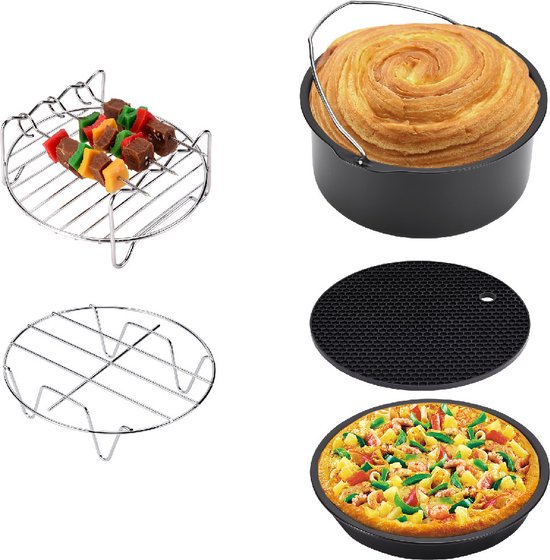 Monzana Heteluchtfriteuse Accessoires Set - 8-delig Metaal – Zwart