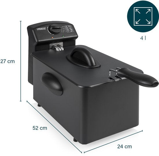 Princess Frituurpan 182729 – Friteuse - 4 liter – Koude zone - 2000 Watt - Black Steel Collectie
