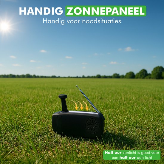 Travelhawk Noodradio - Draagbare Radio - Noodradio Solar Opwindbaar - Powerbank Zonneenergie - 2000 mAh - Zaklamp - Noodpakket - Zwart