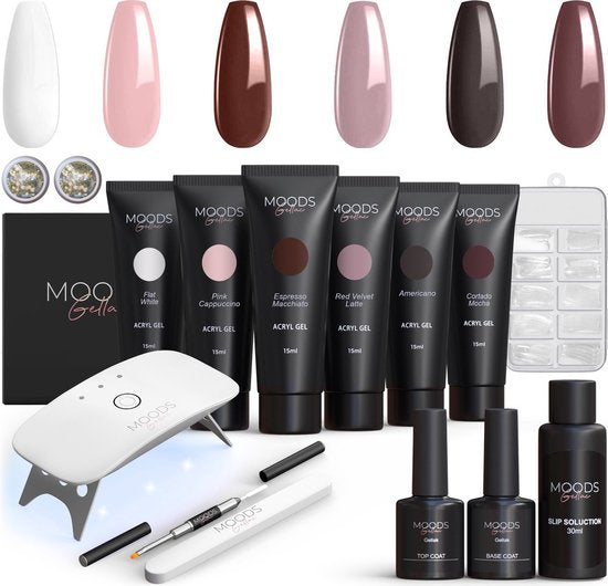 Moods Gellac - Luxe Polygel Set - Polygel Nagels Starterspakket - Inclusief UV LED lamp - 6 Kleuren - Coffee Nude