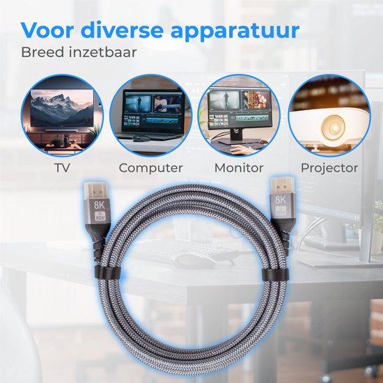 Nuvance - Displayport Kabel - 2 Meter Display Kabel - tot 32.4GBps - 8K Ultra HD - voor TV, Computer, Monitor, Projector & Beamer - Display Port
