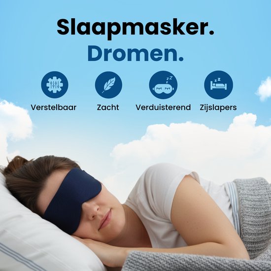 PurelyGoods® Slaapmasker - Oogmasker - Verduisterend - Slaap Masker - Mannen en Vrouwen - Katoen - Donkerblauw