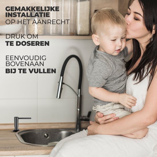 Mizzo Zeepdispenser 300ML - Zeeppompje Zwart - Inbouw Keukenblad - Zwart