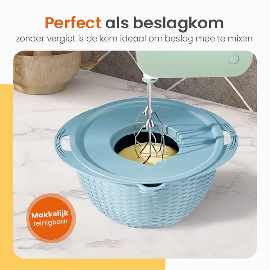 Goliving Slakom - 2,5L - Ø 26 cm - Mengkom - Vergiet - Beslagkom met Deksel - Serveerschaal - Groentesnijder - Hakmolen - Blauw