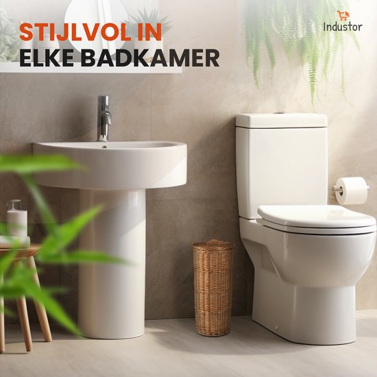 Industor® Toiletrolhouder Staand van handgevlochten Riet - Wc rolhouder voor 3 Rollen met Deksel - Toiletrolhouders, Badkamer Accessoires en Decoratie