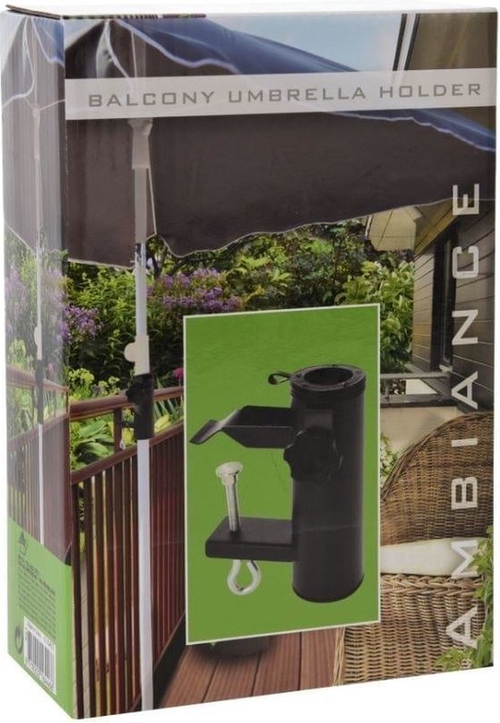 Ambience Parasolhouder Balkon – Voorzien Van Balkonklem En Handmatige Schroefbevestiging En Compact Universeel Ontwerp – Voor Balkonrelingen En Spijlen – Antraciet Metaal En Kunststof – 38-54 mm