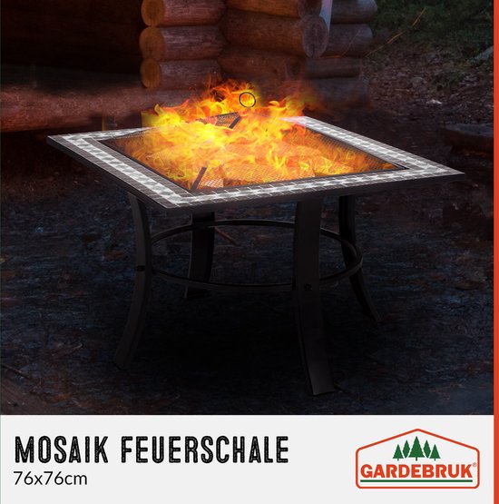 Gardebruk Vuurkorf Mozaïek Runedak – Incl. Vuurrooster & Pook – Zwart