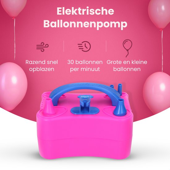 Partizzle Elektrische Ballonnenpomp - Snel Feest Ballonnen Opblazen - Ballonnenboog Ballon Pomp - Verjaardag / Kerst / Sinterklaas Versiering Decoratie - Roze Blauw