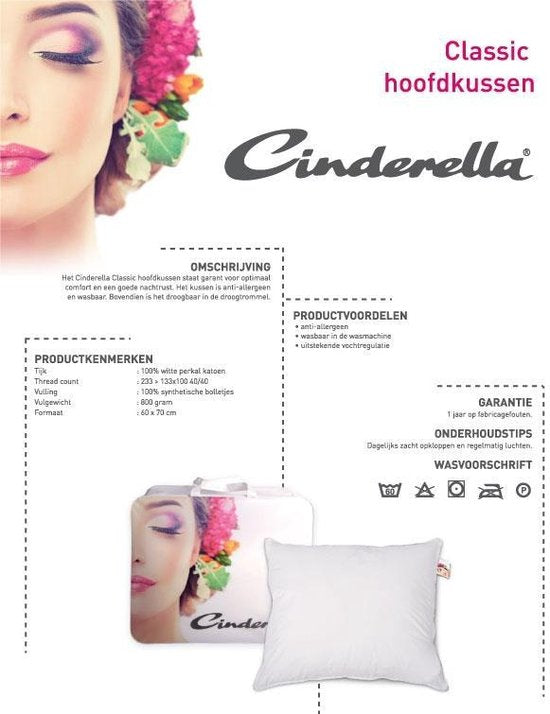 Cinderella Classic - Hoofdkussen - Medium - Synthetisch - 60 x 70 cm