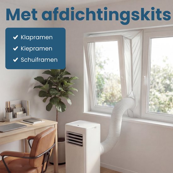 Auronic Mobiele Airco - 9.000 BTU - 3-in-1 - Airconditioning met 2 Raamafdichtingskits - Ventilator - Ontvochtiger - tot 25m² koelen - Wit