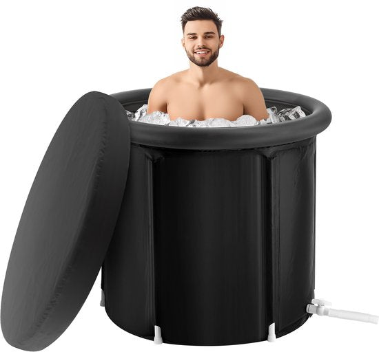 Ijsbad, 90 cm Koudwatertherapie Dompelbad Voor Sporters, Draagbaar Opblaasbaar 370-Liter Vouwbad met Deksel, Recreatief Ijsvat voor Volwassenen Buiten