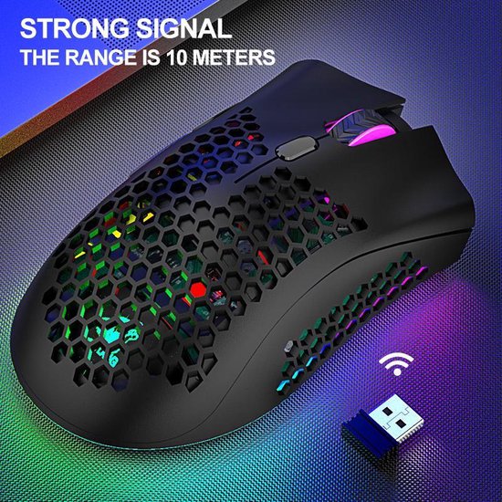 ZIYOU LANG X3 Draadloze Gaming Muis - RGB Honeycomb Gaming Muis - Gaming Muis - Zwart