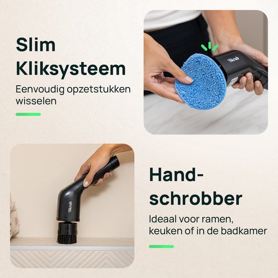 Skrub elektrische schoonmaakborstel 2500mAh - met steel en 8 opzetstukken - veelzijdig voor badkamer, keuken en auto