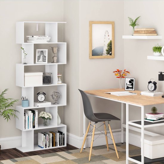 Woltu 6-vaks Boekenkast Wit 60 x 160 x 23,5 cm – Moderne open kast met speels design