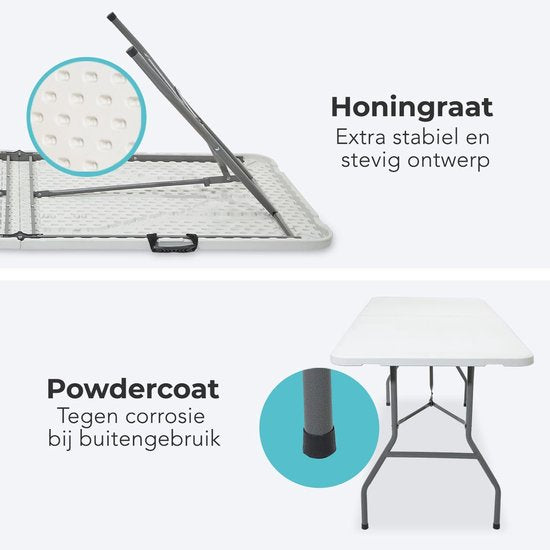 LifeGoods Inklapbare Tafel - 70x180cm - Verstelbare en stevige Klaptafel - Weerbestendig - Vouwtafel voor Buiten - Wit