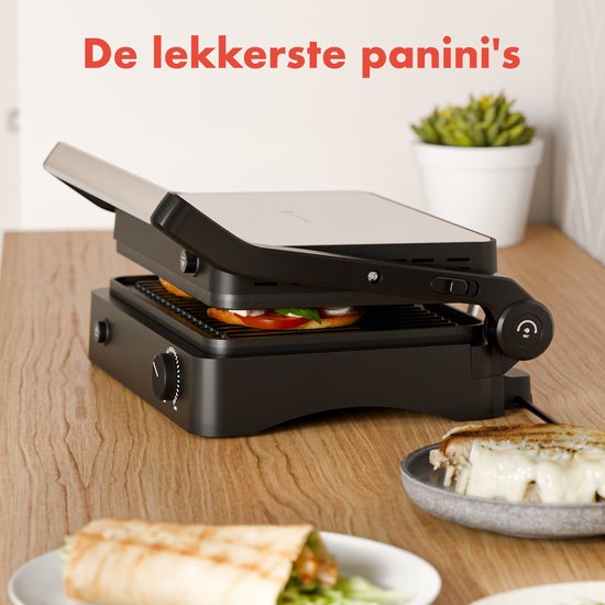 KitchenBrothers Contactgrill - Grill Apparaat - Uitneembare Grillplaten - Panini Grill - 3 hoogtestanden - Tosti ijzer - 2000W - RVS