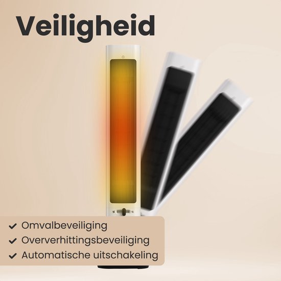 Auronic Elektrische Kachel - Keramische Kachel - Toren Kachel - 2200W Heater - Wit