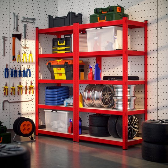 Stellingkast Set van 2 – 180x90x40cm Belastbaar tot 1750kg - Rood