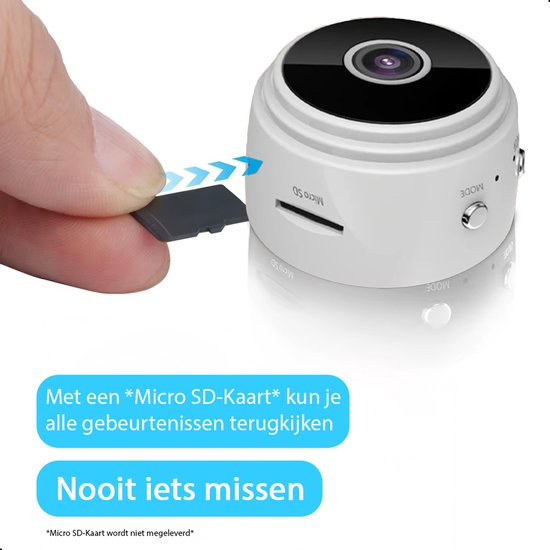 Tech Essentials Mini Verborgen Spy Camera - 1080P - Met WiFi APP - Micro Geheime Beveiligingscamera - Binnenhuis - Spionage - afluisterapparatuur - Wit