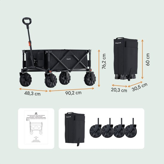 LifeGoods Bolderkar - Opvouwbaar - 100KG - 135L - Inklapbare Bolderwagen Met Afneembare Wielen - Beschermhoes - Zwart