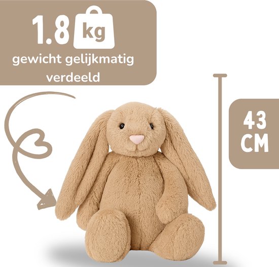Verzwaringsknuffel 2Kg - Verzwaarde Knuffel - Coco Konijn - Weighted Stuffed Animal - Sensorisch Speelgoed - Voor Kinderen En Volwassenen - Bruin - Met Canvas Opbergtas