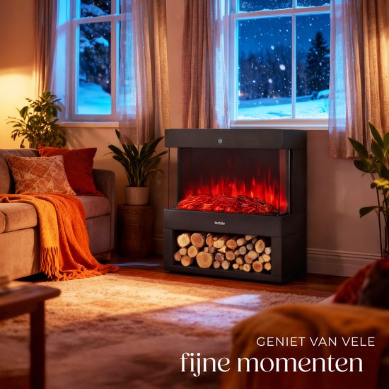 tectake® Elektrische Haard - Sfeerhaard - 900W & 1800W - Vrijstaand - Kachel - met Verwarming - Haarden - met Hout en Gloeieffecten - 3D Vlammen - Timer