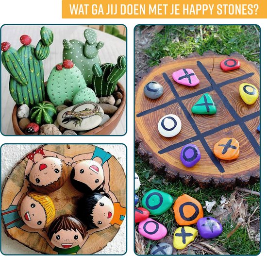NAPI Happy Stones Stenen - 12 Witte Keien - Inclusief Cursus: Stenen Schilderen - Gladde Egale Keien - Pakket - Beach Pebbles - 4 tot 8cm - Wit