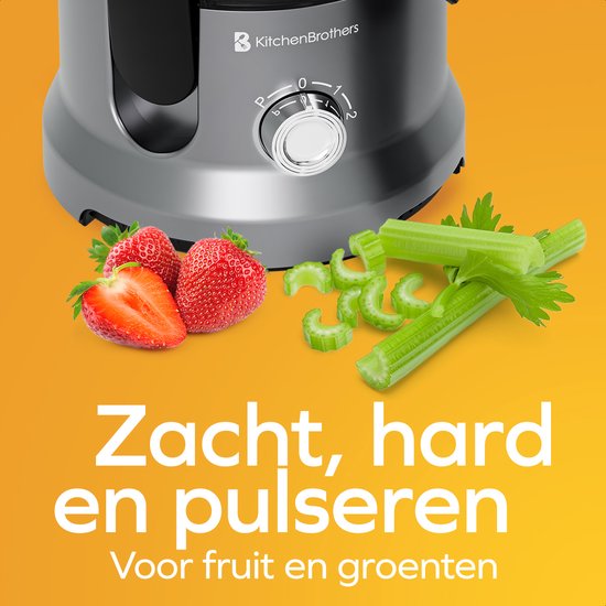 KitchenBrothers Sapcentrifuge - Voor Groenten en Fruit - Juicer - Met Pulpcontainer - 500ml - 600W - Zilver/Grijs