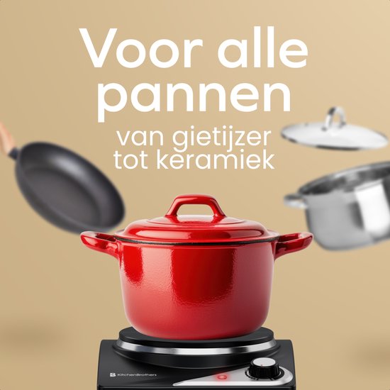KitchenBrothers Elektrische Kookplaat - 1 Pits - Vrijstaand - 7 temperatuurstanden - 1500W - Zwart
