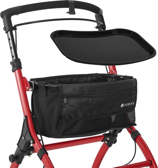 Juskys – Kamerrollator Aktiv – 56 x 66 x 90-103 cm – Voorzien Van Dienblad En Tas En In Hoogte Verstelbaar – Voor Binnenshuis – Bordeaux Rood Aluminium