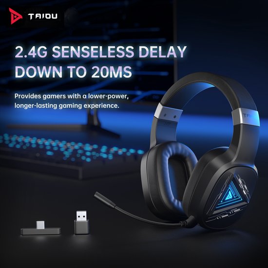 TAIDU THS320Pro - 2.4GHz Draadloze Gaming Headset - Bluetooth koptelefoon - met microfoon - Geschikt voor PS4/PS5, Nintendo Switch - Multiplatform - Zwart