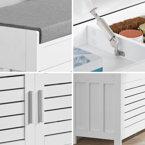 SoBuy FSR102-W Opbergbank - Witte Schoenenkast met Bank & 2 Deuren