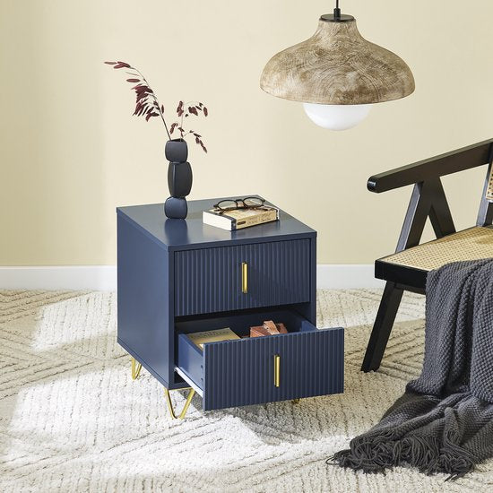 SoBuy Nachtkastje, nachtkastje met 2 laden, moderne bijzettafel voor slaapkamer en woonkamer, blauw, 40 x 40 x 47 cm FBT115-B