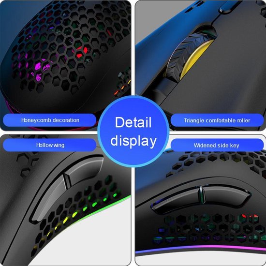 ZIYOU LANG X3 Draadloze Gaming Muis - RGB Honeycomb Gaming Muis - Gaming Muis - Zwart