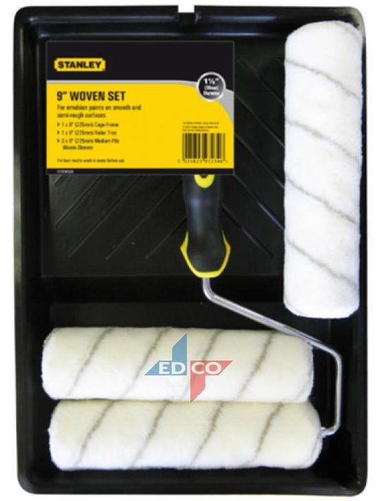 STANLEY Verfrollerset - 230mm - 3x Roller, 1x Houder, 1x Verfbak - Voor Gladde Ondergronden