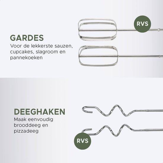 Bourgini Elements - Handmixer - 5 snelheden met Turbo - RVS accessoires - 400W vermogen - GRS gecertificeerd gerecyclede materialen
