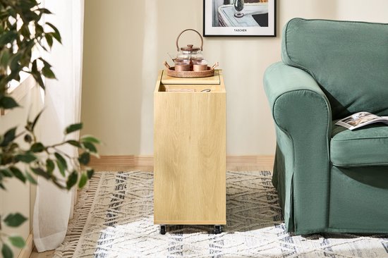 SoBuy FBT152-N Bijzettafel - Wood Composite met Schuifdeuren & Dienblad